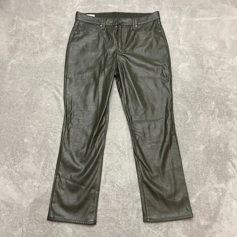Gap Vintage Slim High Rise Pants Womens Size 32 14R Green Faux Leather Trousers